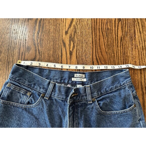 LL Bean Women’s Original Fit Plaid Flannel Lined Jeans Size 14 Petite Cotton EUC - Picture 10 of 12